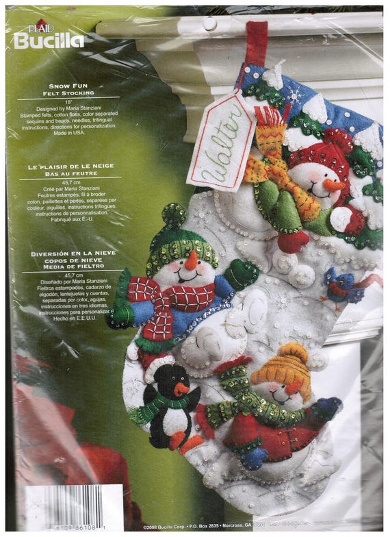 Bucilla 18-inch Christmas Stocking Felt Applique Kit 86108 Snow Fun