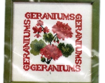 Framed Cross Stitch Kit | Geraniums