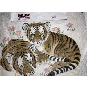 Bengal Tigers Needlepoint Canvas Baby Bengal Cats 14 Count Vintage Canvas image 3