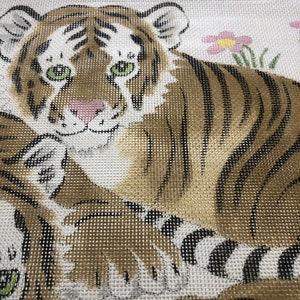 Bengal Tigers Needlepoint Canvas Baby Bengal Cats 14 Count Vintage Canvas image 2