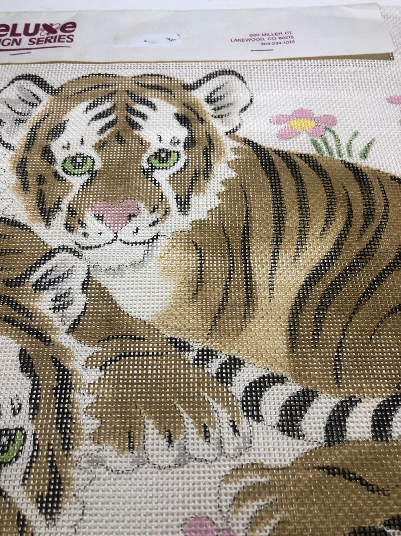 Bengal Tigers Needlepoint Canvas Baby Bengal Cats 14 Count Vintage Canvas image 2