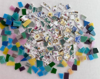 200+ Mosaic tiles - pretty vintage china + stained glass