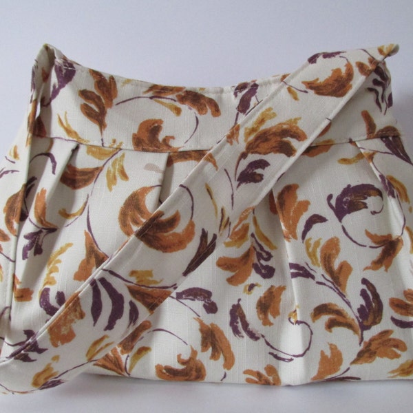 SALE-Brown and Purple Floral Pleated Bag, Purse, Hobo Bag
