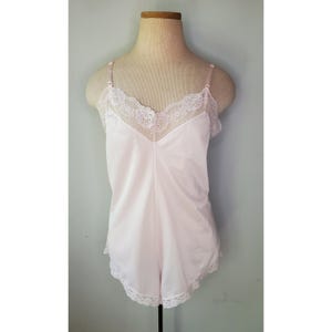 Vintage 60s Pastel Pink Lace One Piece Lingerie Retro Romper Teddy Medium