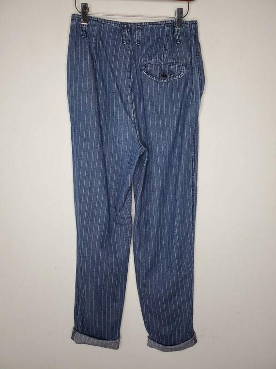 Vintage 90s Lizwear Blue & White Striped High Wai… - image 7