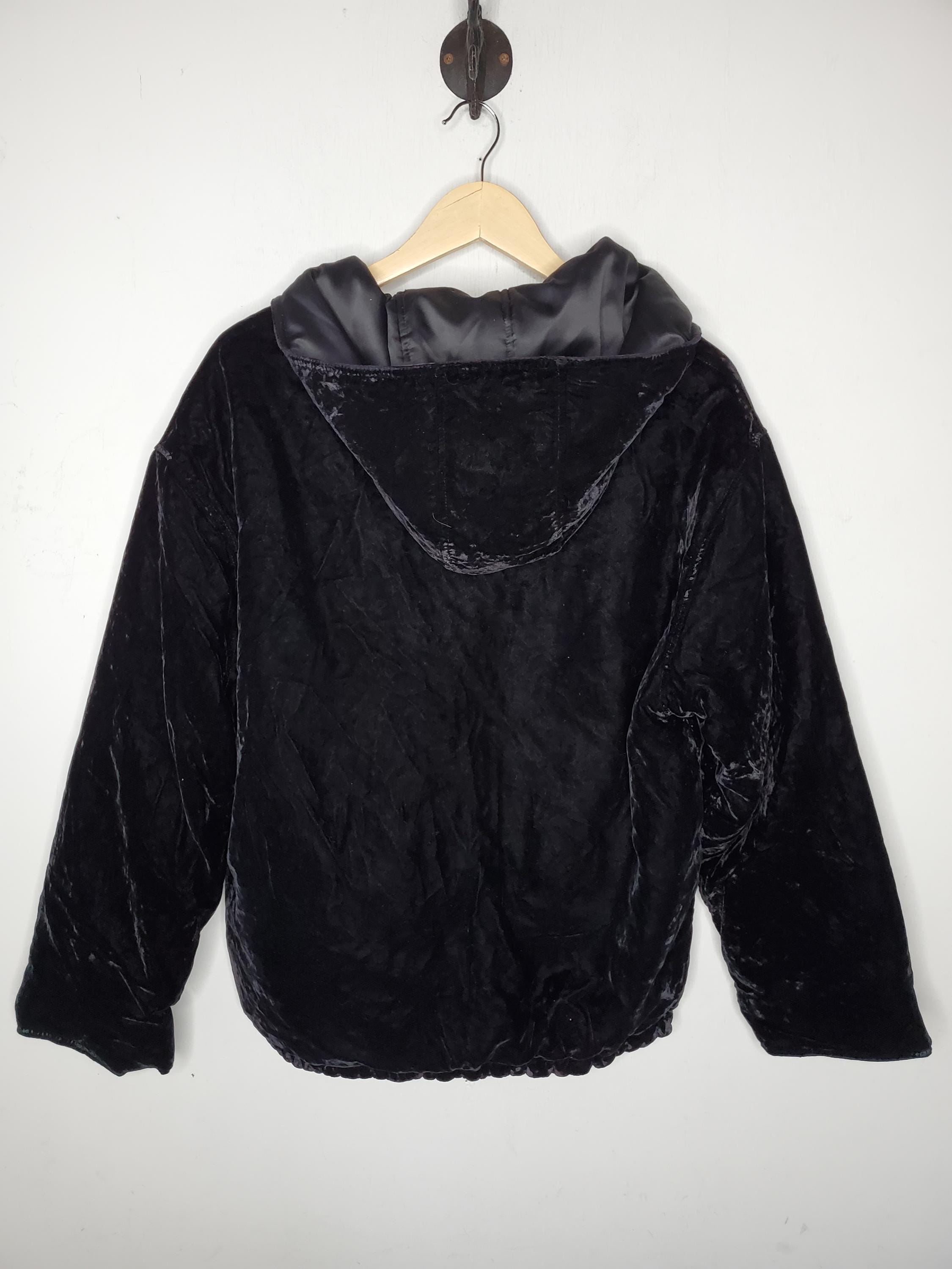 ブラックベルベットジップアップジャケット ヴィンテージ 90年代 ブラック ベルベット パーカー ジップ