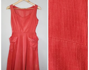Vintage 50er Jahre Cord Trägerkleid mit Großen Taschen