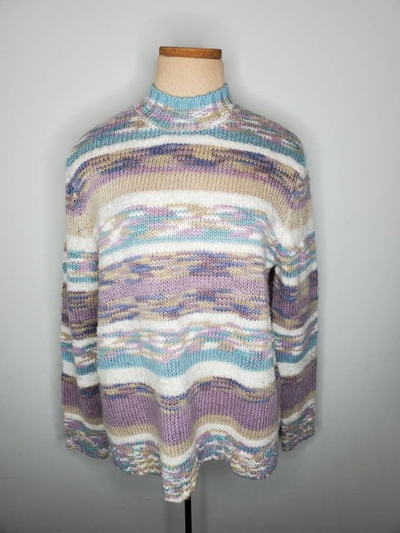 SALE Vintage 80s Kawaii Colorful Pastel Knit Mock… - image 4