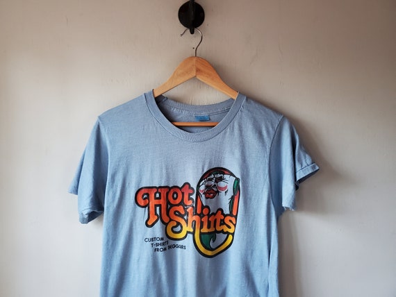 Vintage 80s Hot Shirts Light Blue T-shirt size 38… - image 3