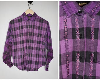 Vintage 80s Womens Plaid Western Button up Shirt Small 38