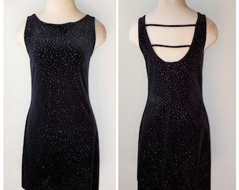 Vintage 90er Jahre Samt Mini Kleid Kleid Damen Medium JR Byer Gothic Schwarz Glitzernd