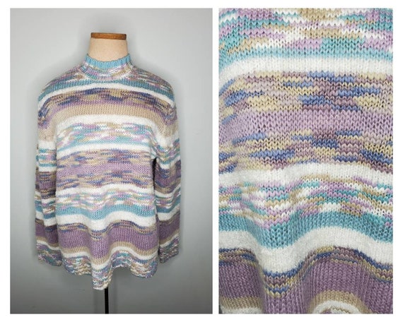 SALE Vintage 80s Kawaii Colorful Pastel Knit Mock… - image 1