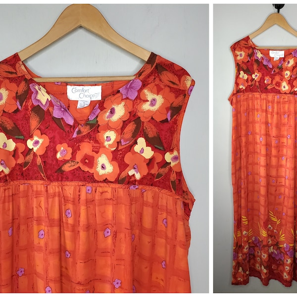 Vintage 90s Tropical Oversized Cotton Mumu Dress Size 1X with Pockets Comfort Choice