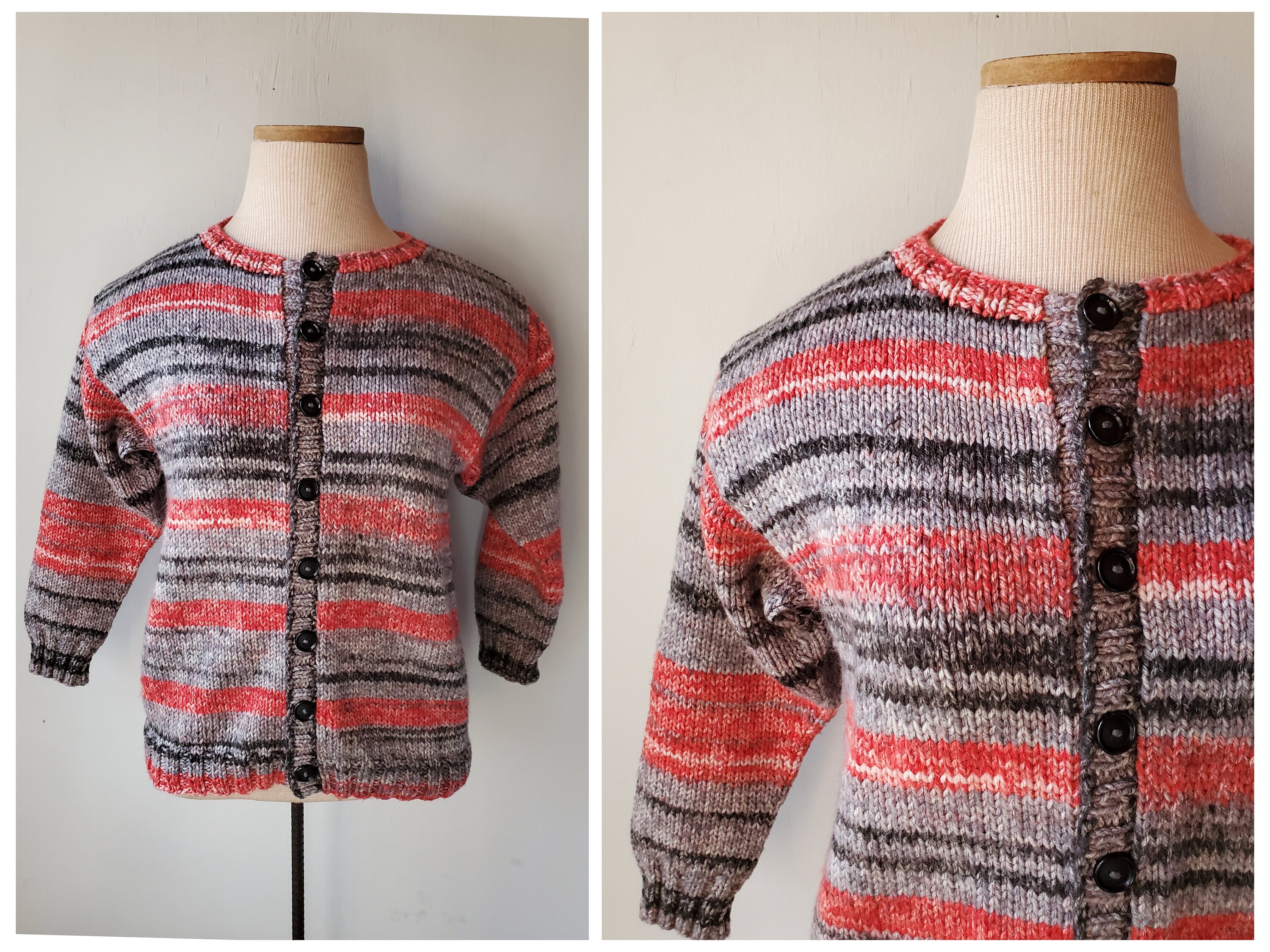 Vintage Handmade Rockabilly Striped Tight Cardigan Sweater Womens  