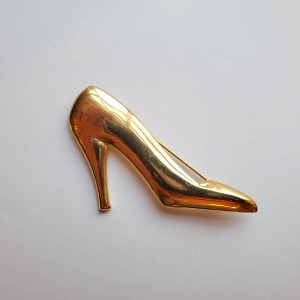 Vintage Gold Tone High Heel Pump Large Costume Fashion Brooch