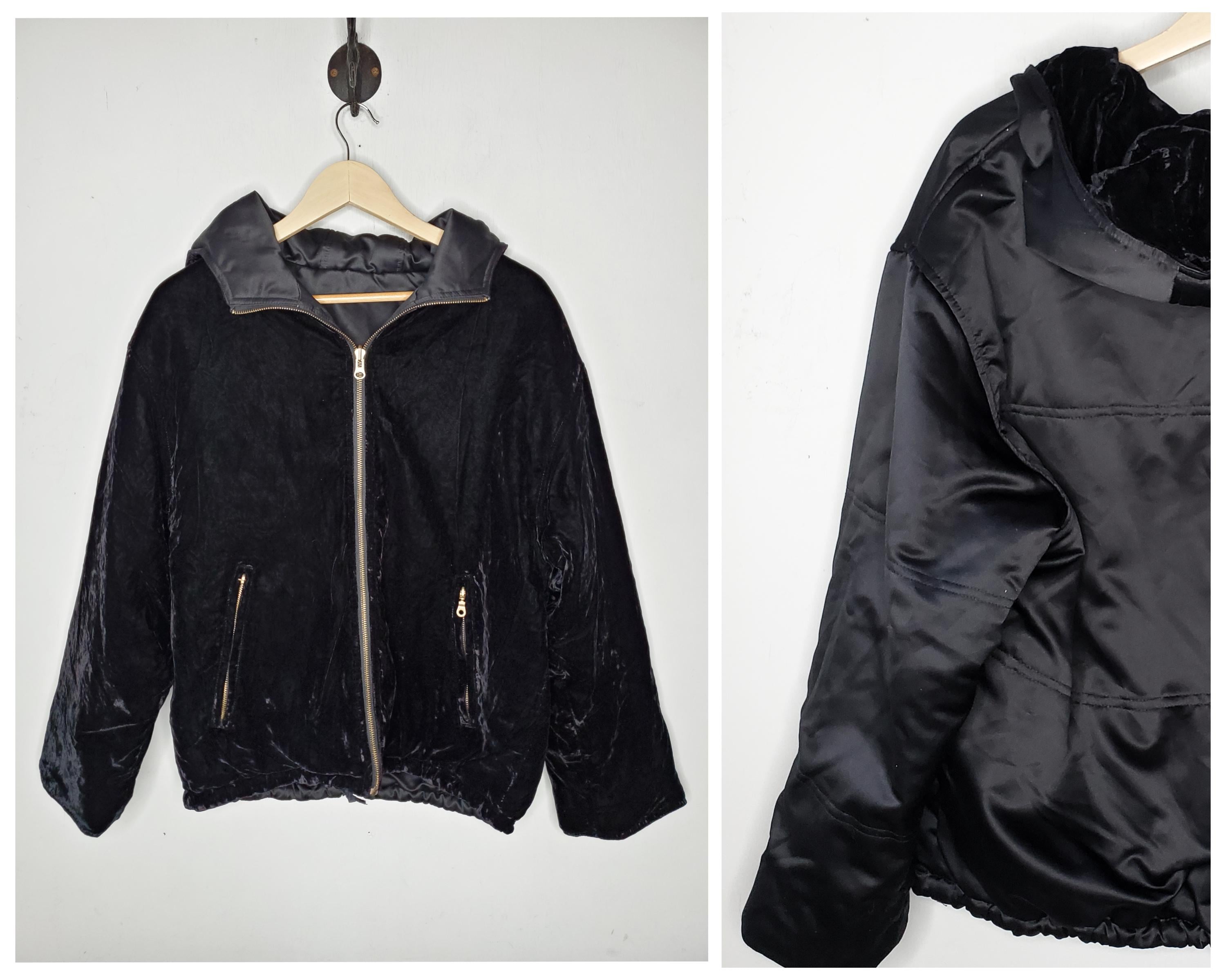 ブラックベルベットジップアップジャケット ヴィンテージ 90年代 ブラック ベルベット パーカー ジップ
