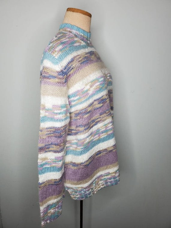 SALE Vintage 80s Kawaii Colorful Pastel Knit Mock… - image 2