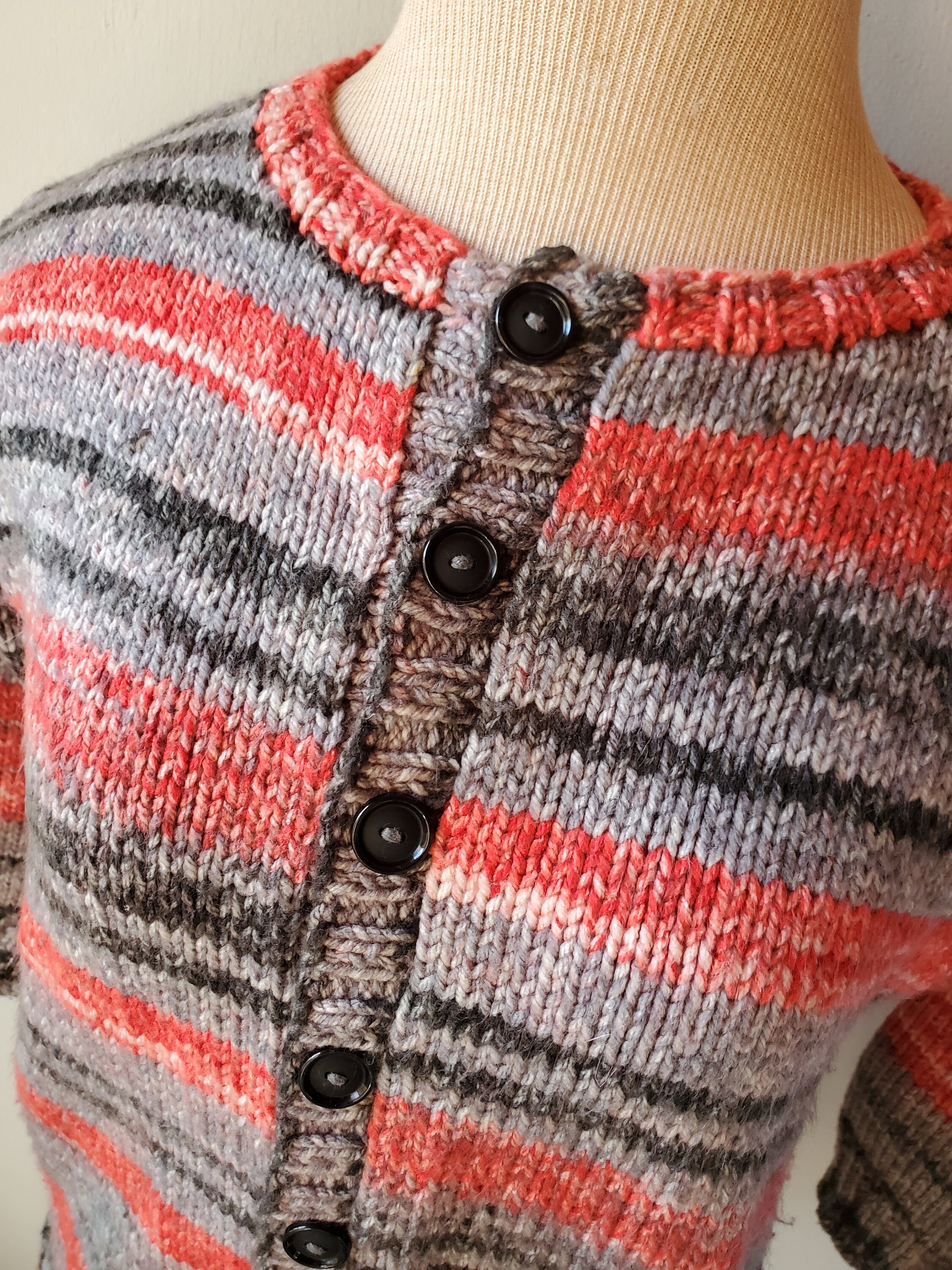 Vintage Handmade Rockabilly Striped Tight Cardigan Sweater Womens  