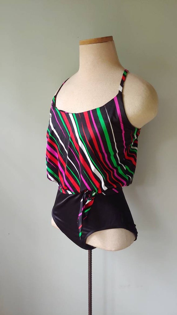 Vintage 70s / 80s Retro Black & Colorful Striped … - image 4