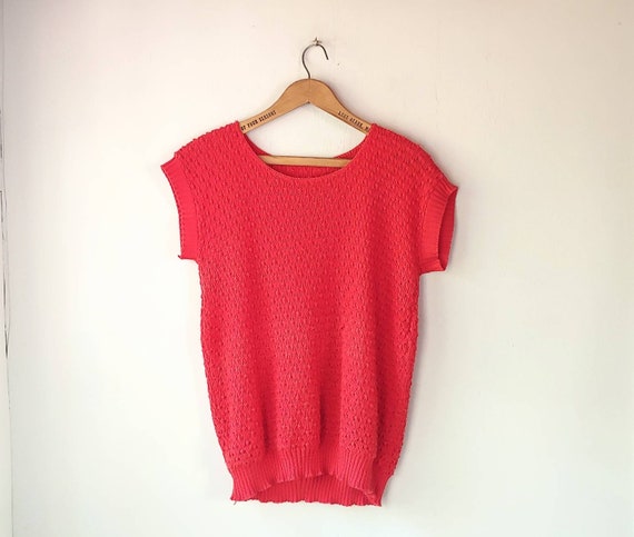 SALE Vintage 80s Coral Short Sleeve Slouchy Long … - image 2