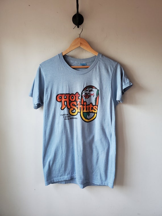 Vintage 80s Hot Shirts Light Blue T-shirt size 38… - image 2