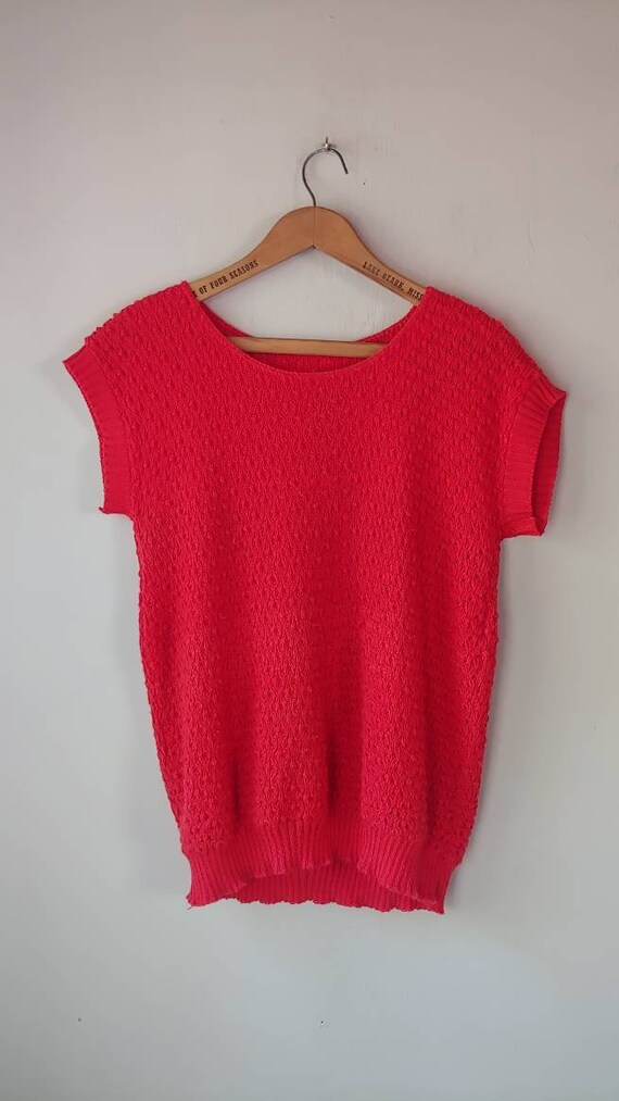 SALE Vintage 80s Coral Short Sleeve Slouchy Long … - image 3