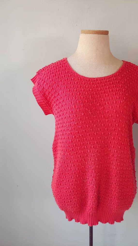 SALE Vintage 80s Coral Short Sleeve Slouchy Long … - image 1