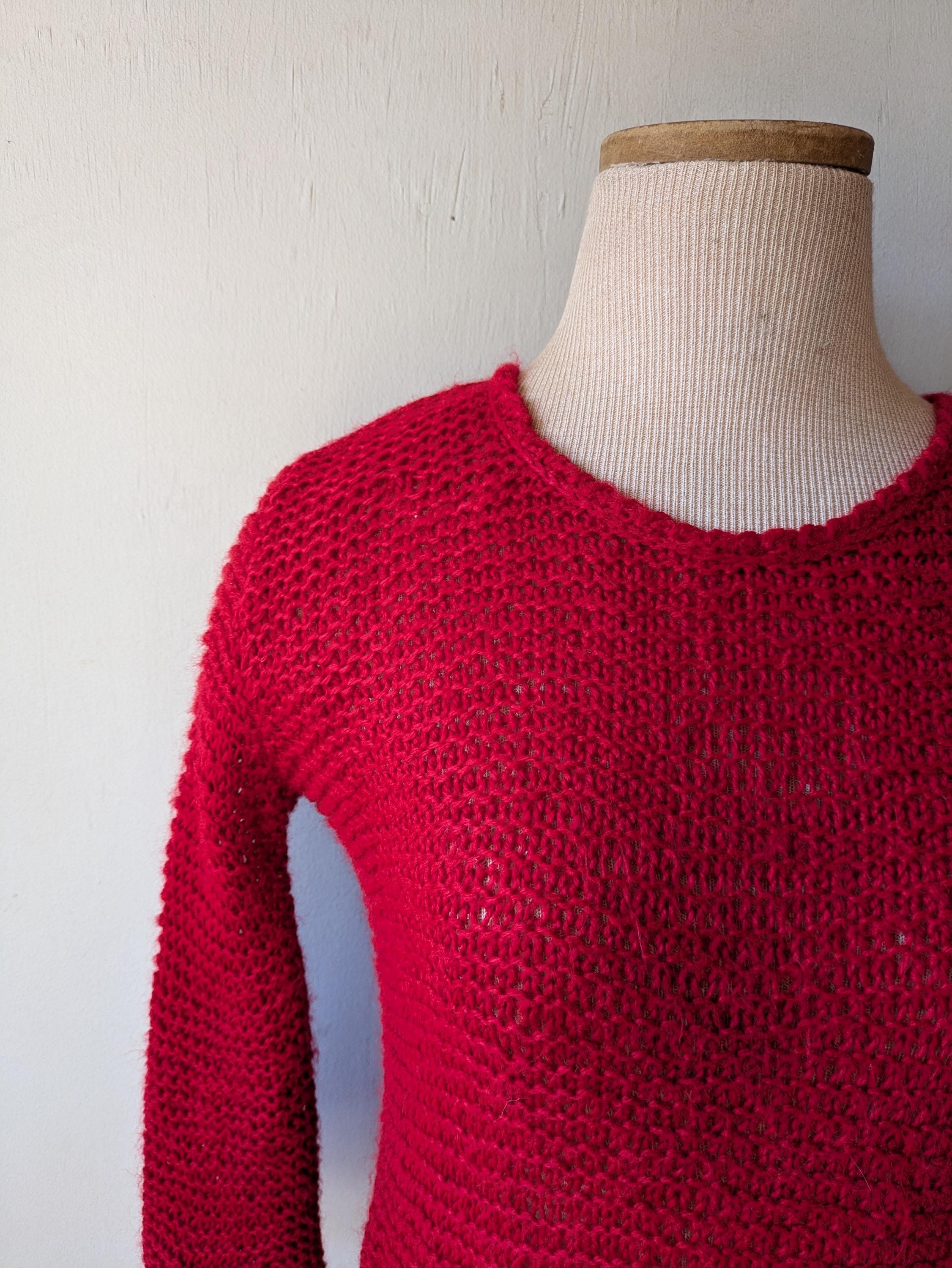 Vintage Cute Red Chunky Tight Sweater With Pocket Womens Size 
