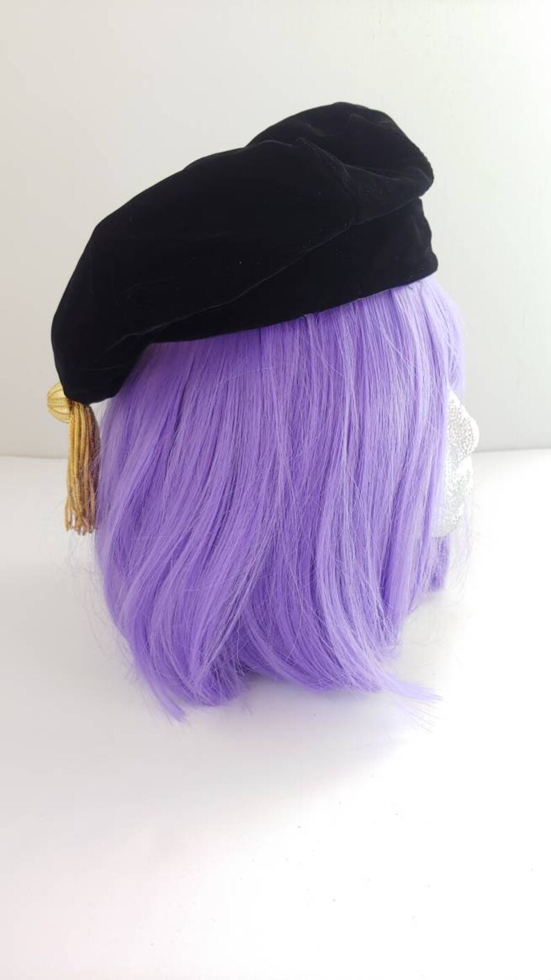 Vintage Black Velvet Beret with Gold Metal Fringe Tassel 6 34 Small