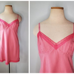 Vintage Pink Silk Lace Retro Full Slip Short Lingerie Dress Small