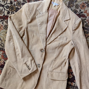 Vintage 70s Women&#39;s Tan Corduroy Blazer Jacket Small 34 Women Suit