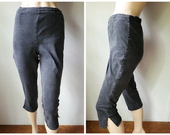 Vintage sz M 90s hace 50s Black Peddle Pushers pantalones Capri de cintura alta tamaño de mujer mediano