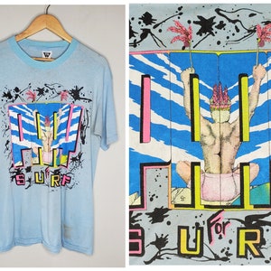 Vintage 90s Neon Pray for Surf Surfer T-shirt Large 42