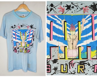 Vintage 90s Neon Pray for Surf Surfer T-shirt Large 42