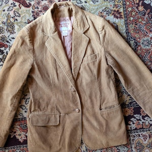 Vintage 70s Women&#39;s Tan Corduroy Blazer Suit Jacket size 11/12 Medium 37 As is Country Craft
