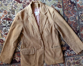 Vintage 70s Women's Tan Corduroy Blazer Suit Jacket size 11/12 Medium 37 As is Country Craft
