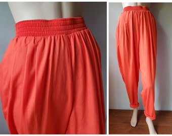 Vintage 90s sz 28 Neon Orange Lightweight Pleated Baggy Pegged Leg High Waisted Pants S M