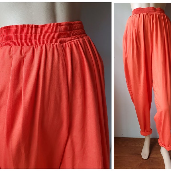 Vintage 90s sz 28 Neon Orange Lightweight Pleated Baggy Pegged Leg High Waisted Pants S M