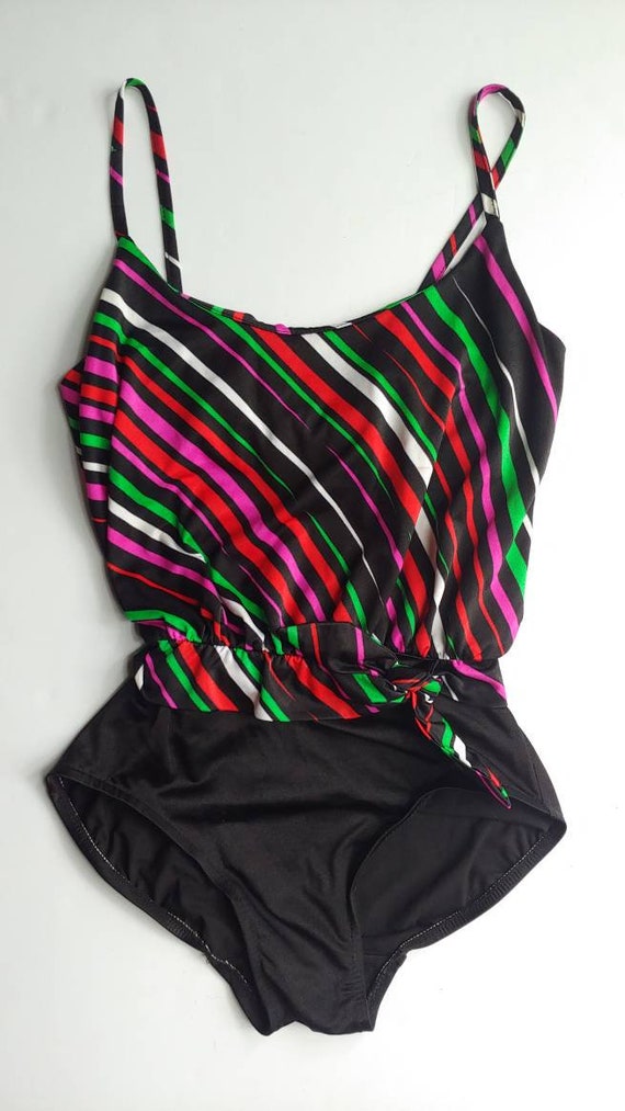Vintage 70s / 80s Retro Black & Colorful Striped … - image 10