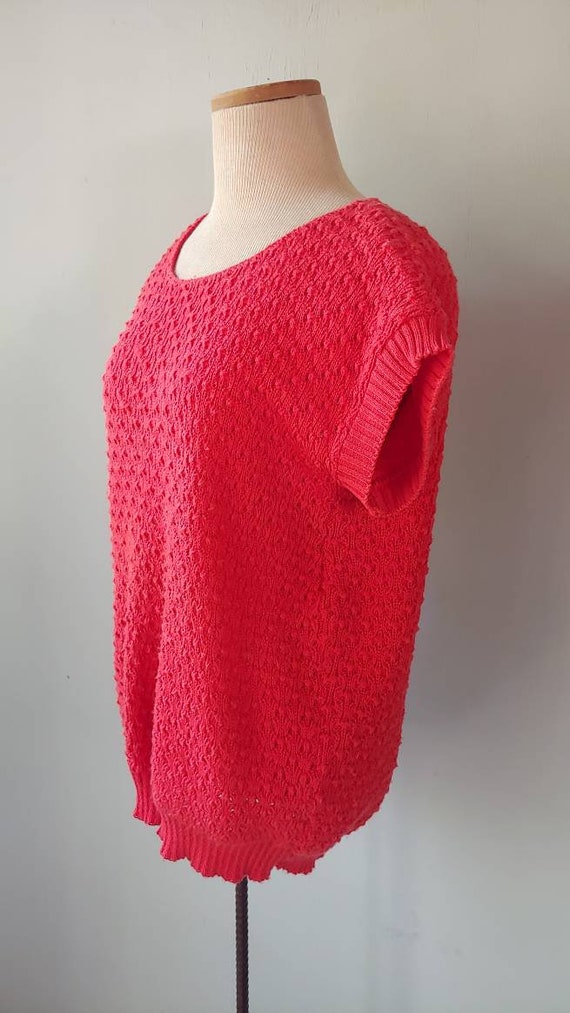 SALE Vintage 80s Coral Short Sleeve Slouchy Long … - image 6