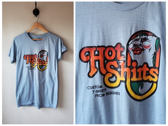 Vintage 80s Hot Shirts Light Blue T-shirt size 38… - image 1