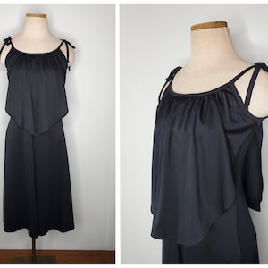 Vintage 70s Witchy Disco Little Black Handkerchief Party Dress Size 7 XS Small
