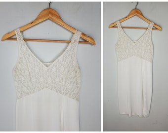 Vintage White Lace Retro Full Lace Slip Lingerie Dress 34 Small Medium AS IS