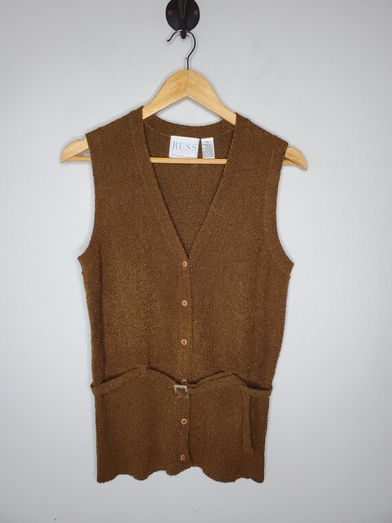 Vintage 90s does 70s Belted Brown Knit Long Sweat… - image 5