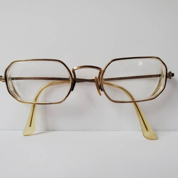 Vintage Shuron 5 1/4 12KGF  Eyeglasses Antique Gold Rim Small Eyeglass Frames S C USA