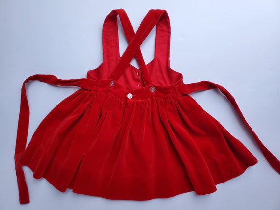 Vintage Girls Red Velveteen Pinafore Dress Outfit… - image 7