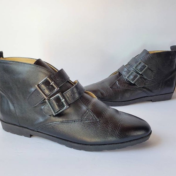 Vintage 90s AS IS Black Leather Buckle Ankle Boots 8 Hunts Club 7.5 7