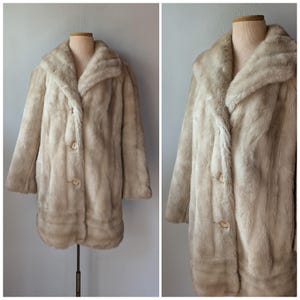 Vintage 60s Beige Faux Fur Evening Coat 40 Medium Tissavel