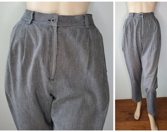 Vintage 80s negro y blanco rayas plisadas pantalones de cintura alta mujeres tamaño 8 25 XS Nell Flowers