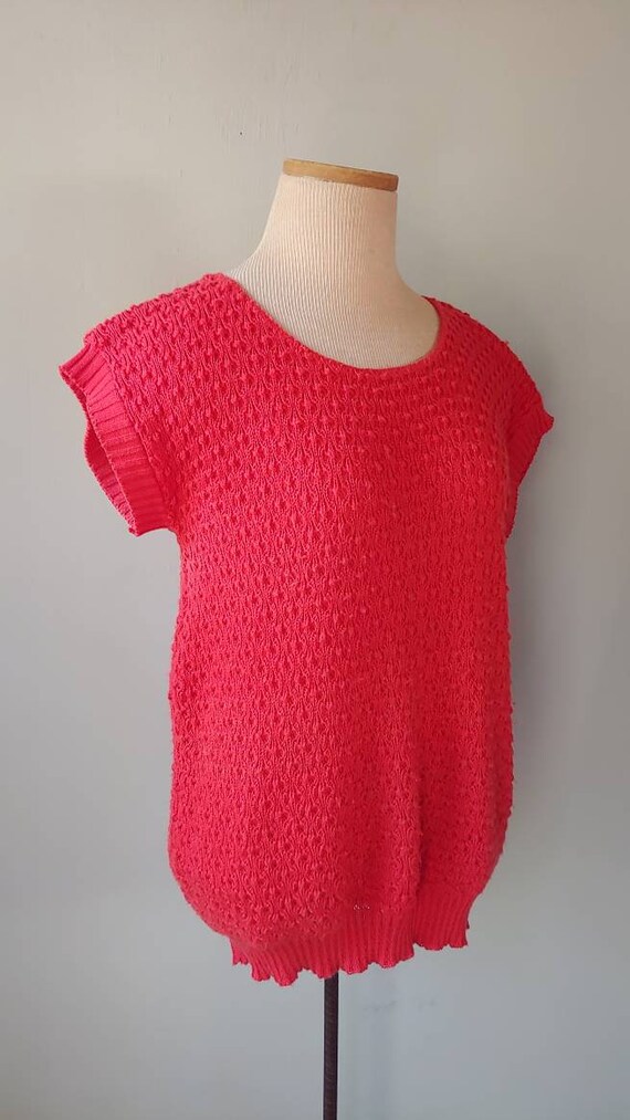 SALE Vintage 80s Coral Short Sleeve Slouchy Long … - image 4
